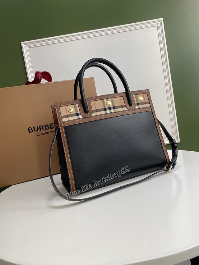 Burberry專櫃新款大號Title泰爾勒手袋 巴寶莉Vintage復古格紋手提肩背女包 yxb1158